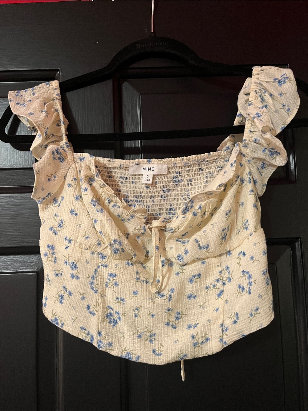 MINE Cream Crop Top with Blue Floral Print